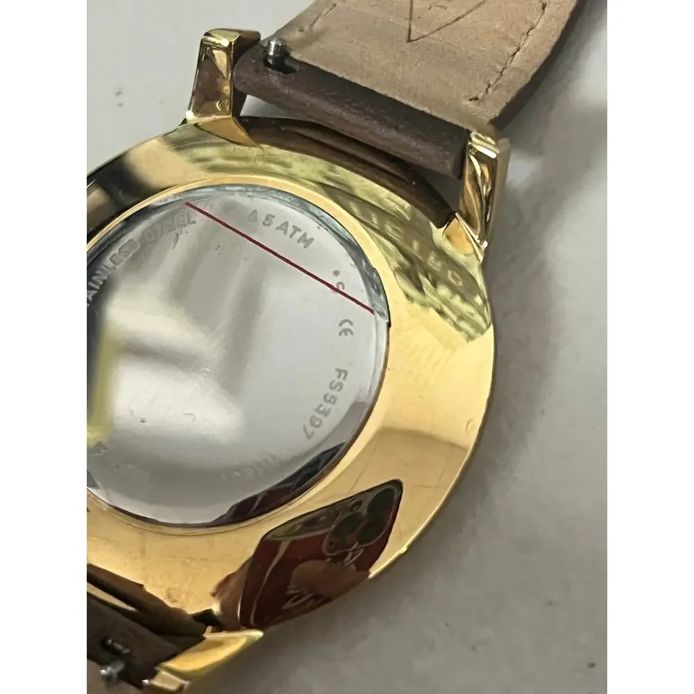 Fossil FS5397 Minimalist Gold Tone Dark Brown Leather Men’s Dress Watch